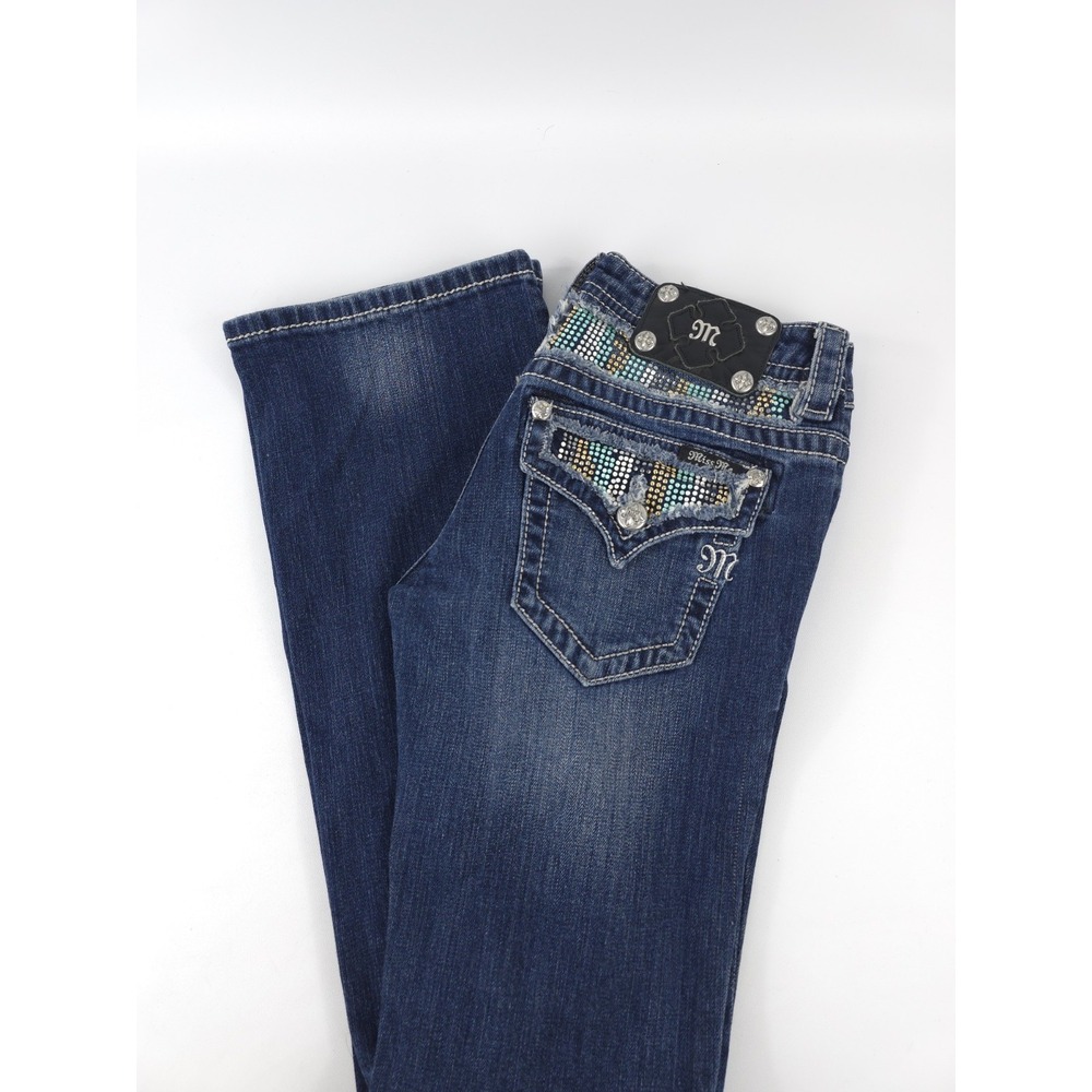 MISS ME Womens Size 27x32 Bootcut Jeans Slightly Distressed Bling Accents